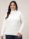 Women Plus Size High Neck Stretch T-Shirt- White