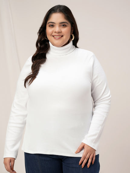 Women Plus Size High Neck Stretch T-Shirt- White
