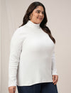 Women Plus Size High Neck Stretch T-Shirt- White