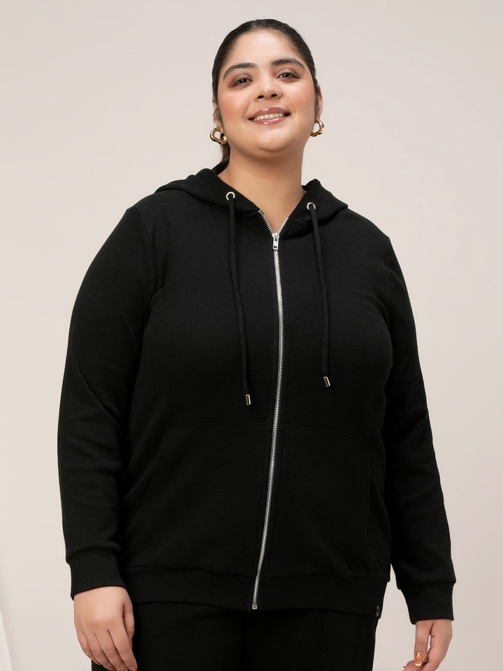 Women Plus Size Hoodie- Black