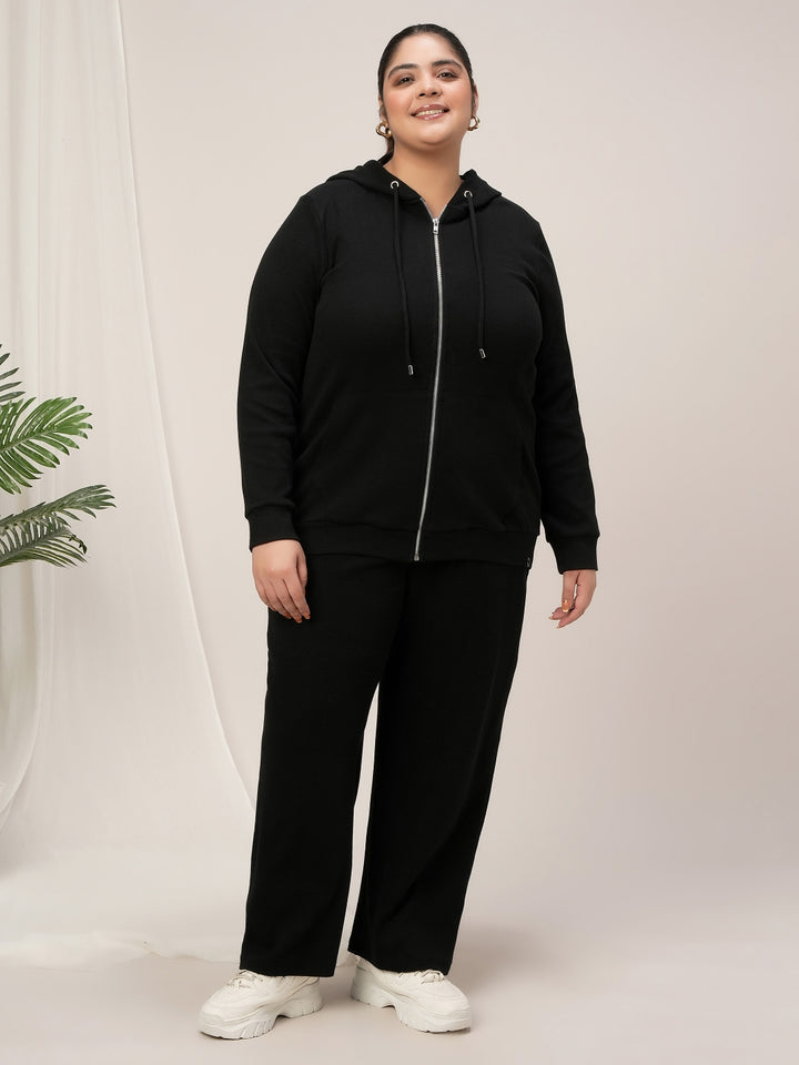 Women Plus Size Lounge Pajama Co-Ord Set- Black