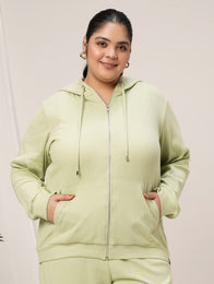Women Plus Size Hoodie- Light Green