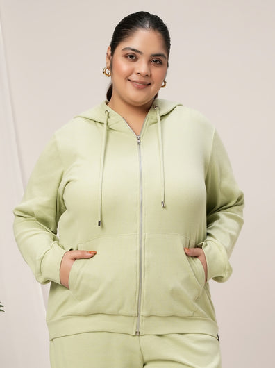 Women Plus Size Hoodie- Light Green