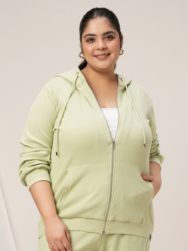 Women Plus Size Hoodie- Light Green