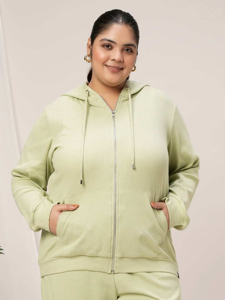 Women Plus Size Hoodie- Light Green