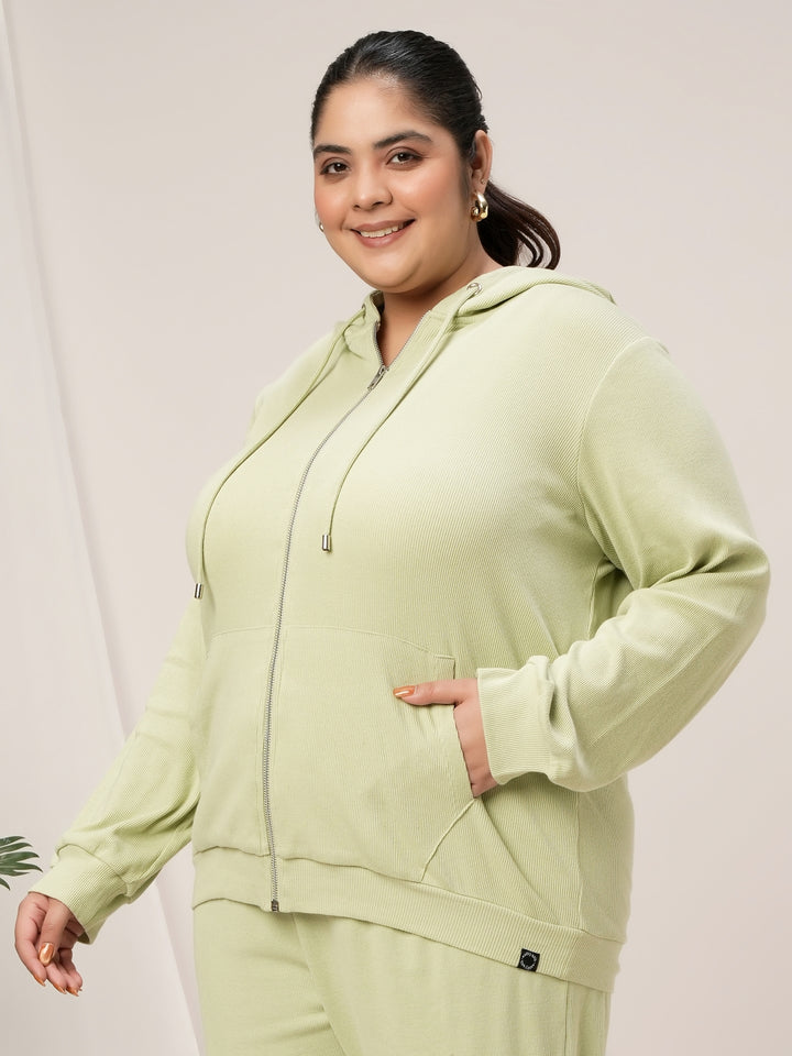 Women Plus Size Hoodie- Light Green