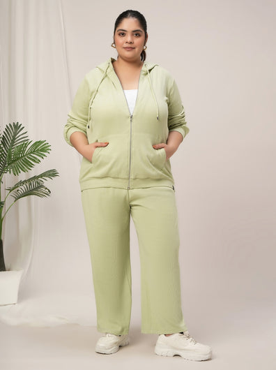 Women Plus Size Lounge Pajama Co-Ord Set- Light Green
