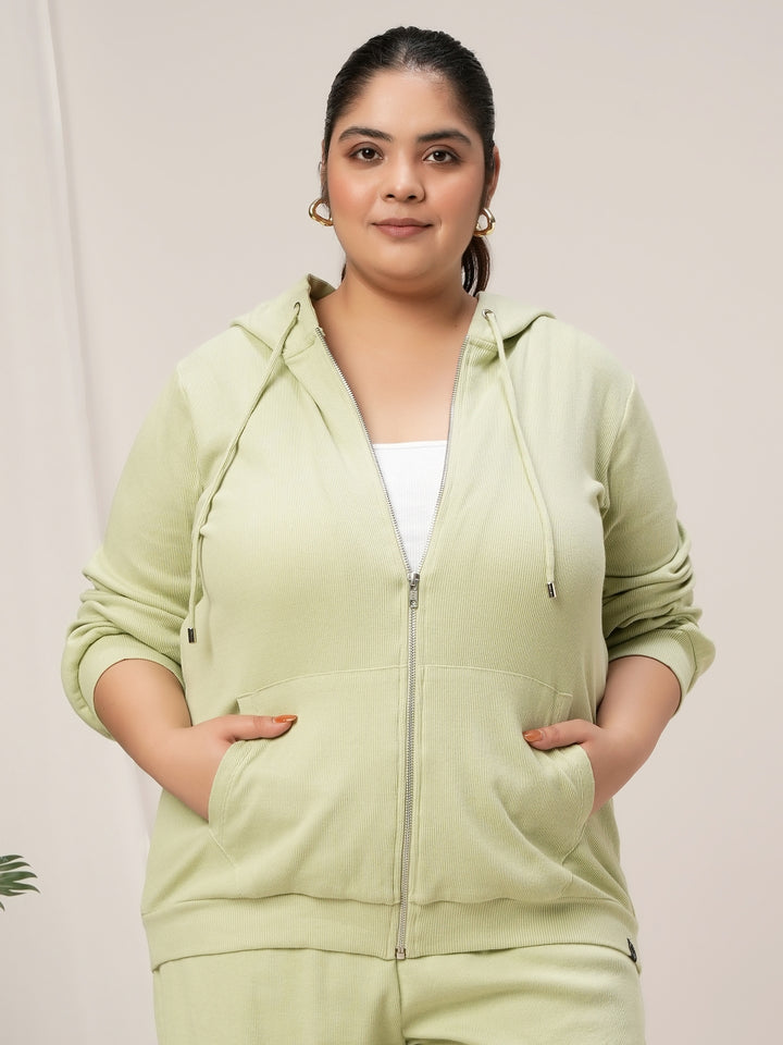 Women Plus Size Hoodie- Light Green