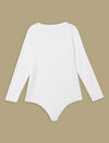 Women Plus Size Long Sleeve Bodysuit- White