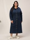 Plus Size Navy Blue Denim Shirt Dress