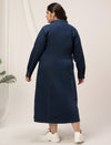 Plus Size Navy Blue Denim Shirt Dress