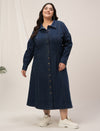 Plus Size Navy Blue Denim Shirt Dress