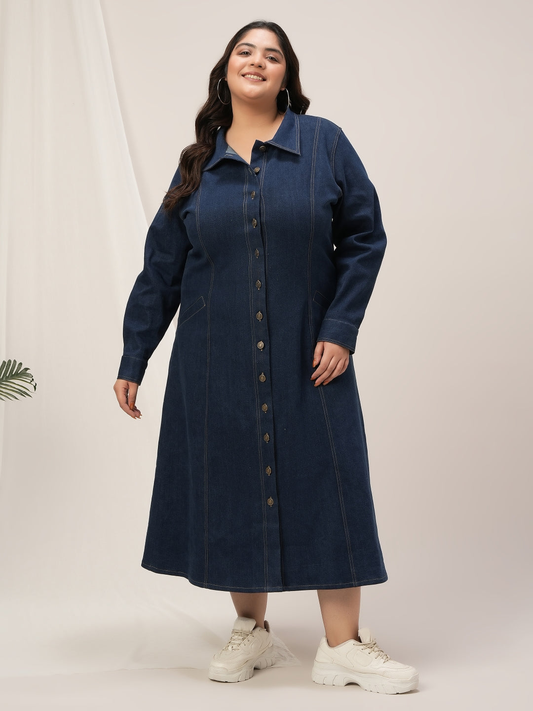Women Plus Size Navy Blue Denim Shirt Dress Women Plus Size Navy Blue Denim Shirt Dress