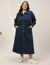 Plus Size Navy Blue Denim Shirt Dress
