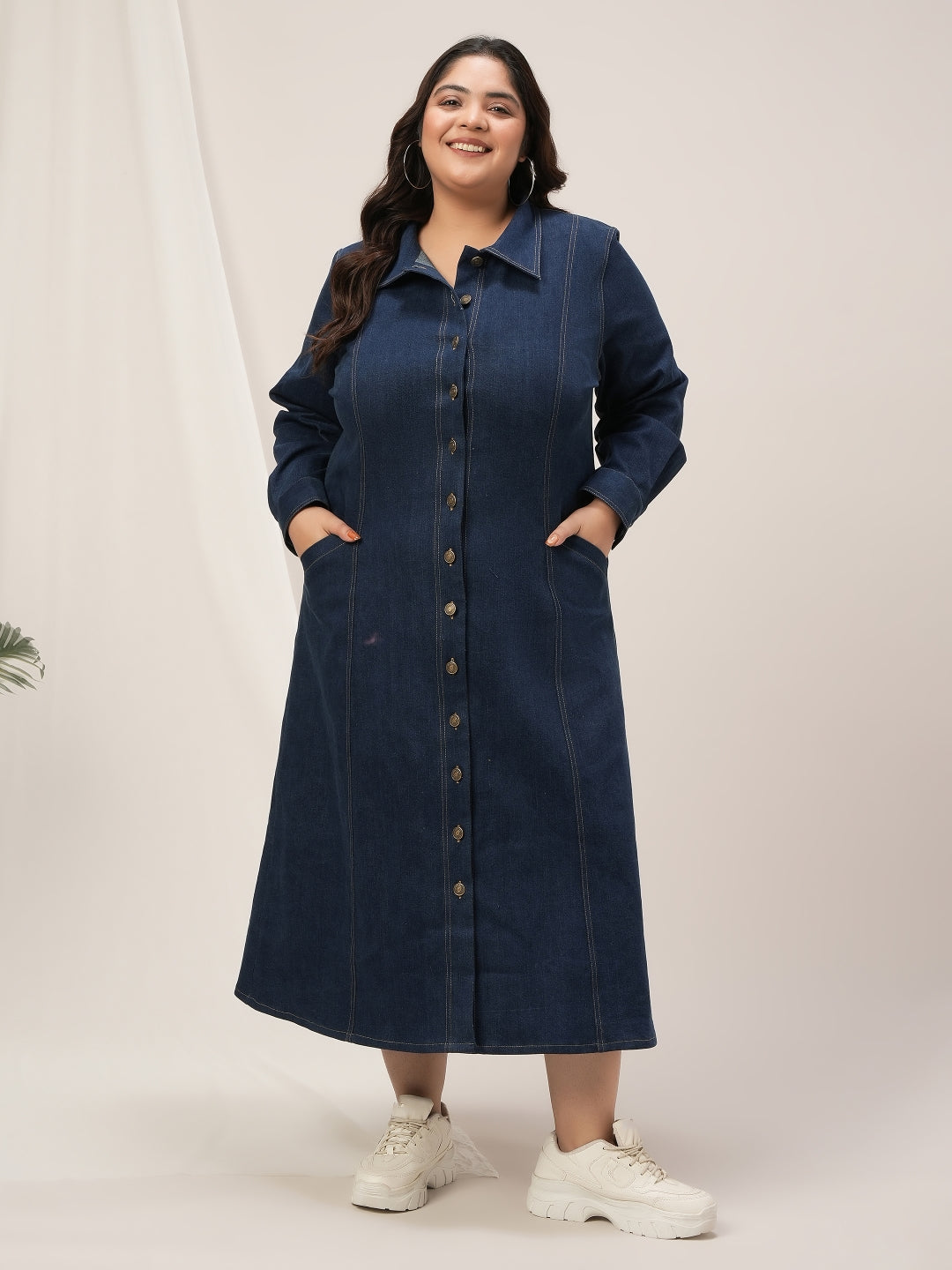 Women Plus Size Navy Blue Denim Shirt Dress Women Plus Size Navy Blue Denim Shirt Dress