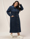 Plus Size Navy Blue Denim Shirt Dress