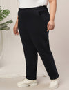 Women Plus Size Winter Fleece Leggings- Navy Blue