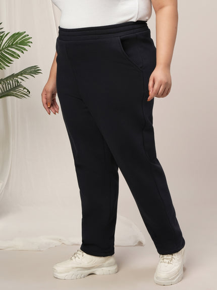 Women Plus Size Winter Fleece Leggings- Navy Blue