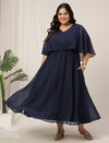 Plus Size Party Georgette Midi Dress Cape Sleeves