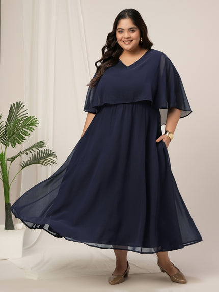 Plus Size Party Georgette Midi Dress Cape Sleeves