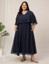 Plus Size Party Georgette Midi Dress Cape Sleeves