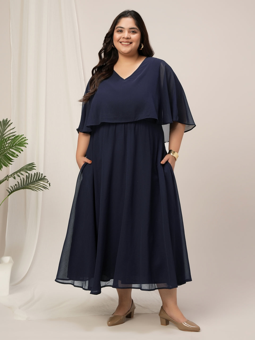 Plus Size Ress Women Plus Size Party Georgette Midi Dress