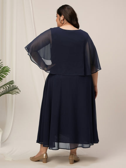 Plus Size Party Georgette Midi Dress Cape Sleeves