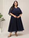 Plus Size Party Georgette Midi Dress Cape Sleeves