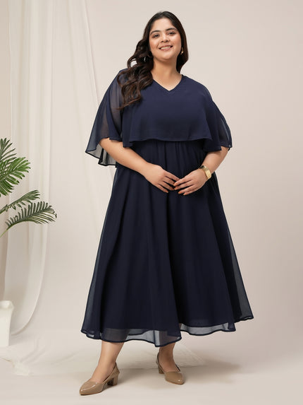 Plus Size Party Georgette Midi Dress Cape Sleeves