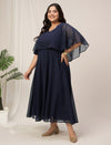 Plus Size Party Georgette Midi Dress Cape Sleeves
