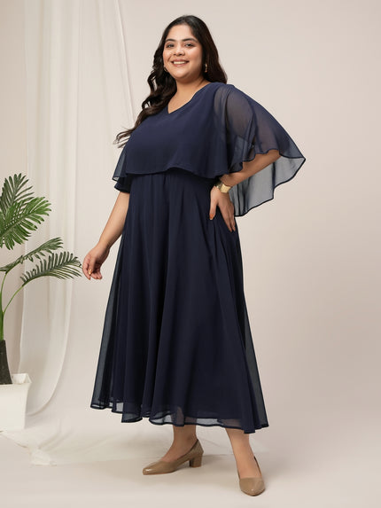 Plus Size Party Georgette Midi Dress Cape Sleeves