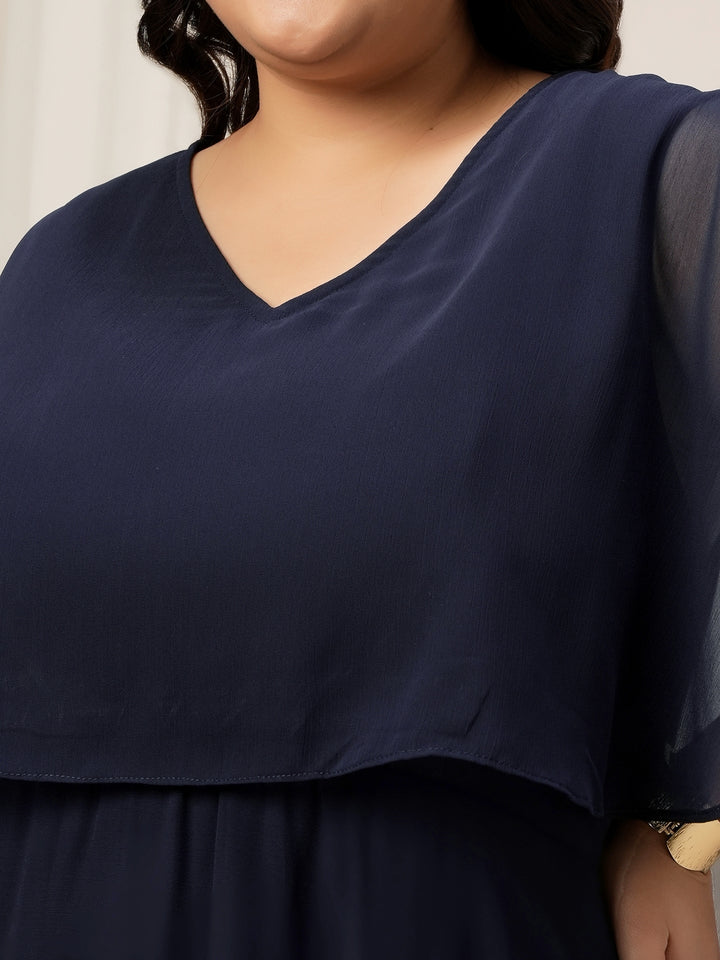 Plus Size Party Georgette Midi Dress Cape Sleeves