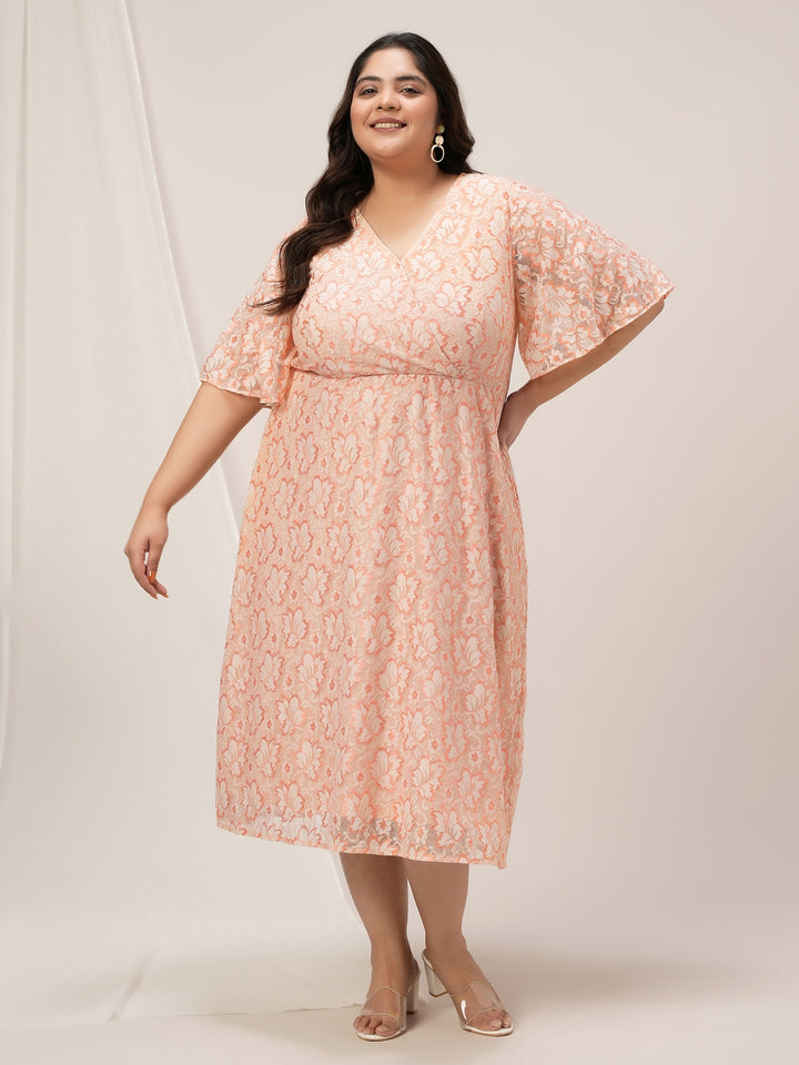 Plus Size Peach Lace Midi Dress