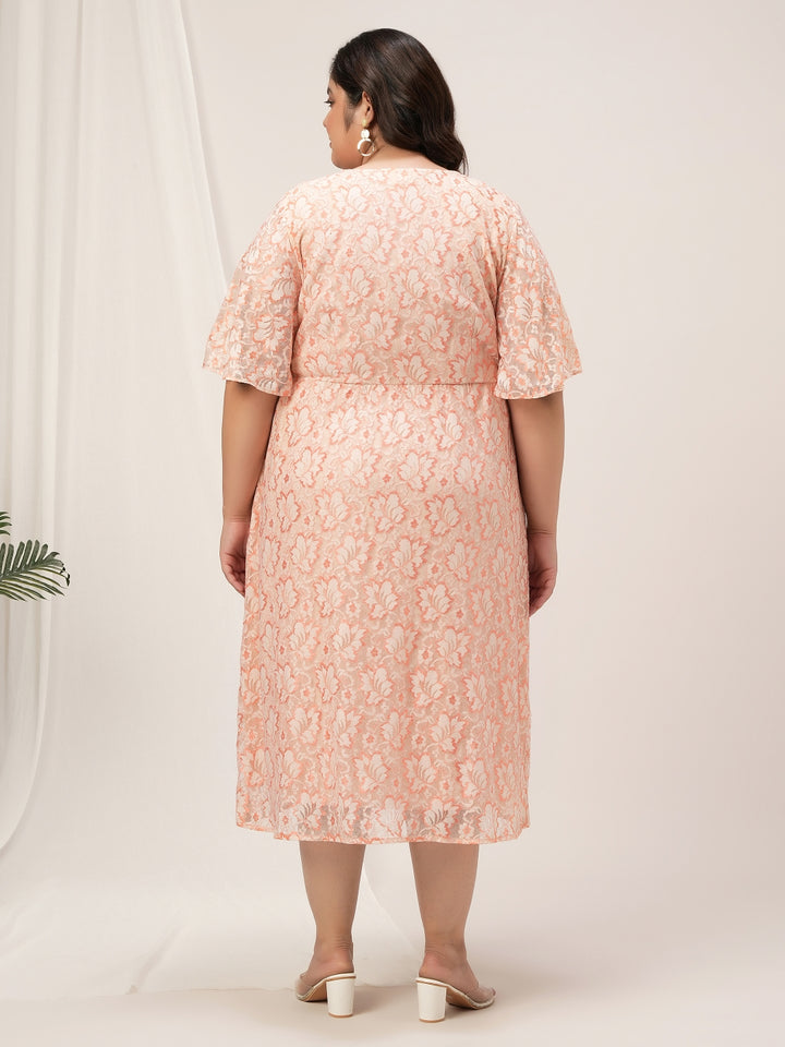 Plus Size Peach Lace Midi Dress