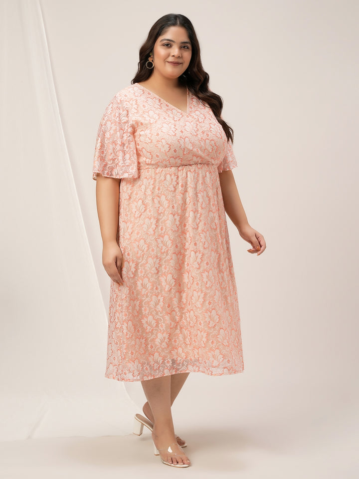 Plus Size Peach Lace Midi Dress