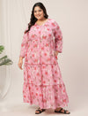 Plus Size Pink Floral Cotton Maxi Dress