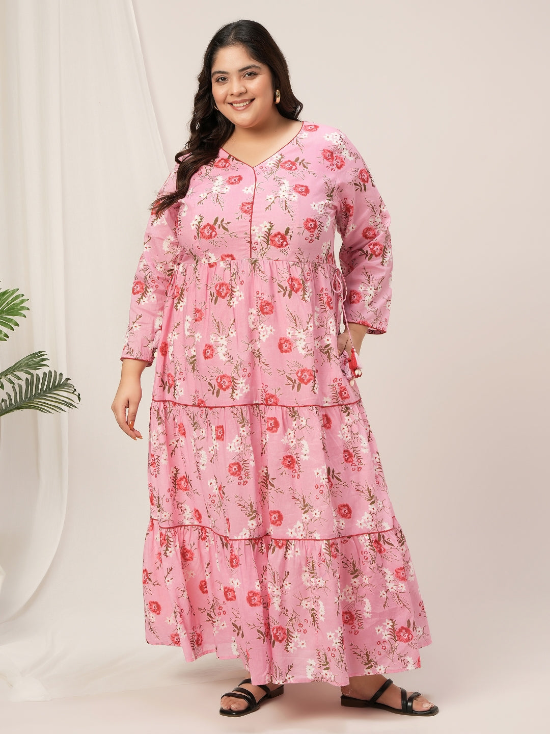 Women Plus Size Pink Floral Cotton Maxi Dress Women Plus Size Pink Floral Cotton Maxi Dress