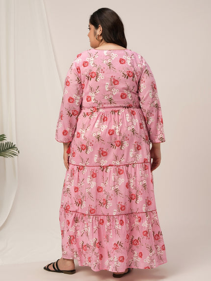 Plus Size Pink Floral Cotton Maxi Dress
