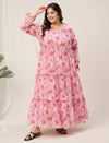 Plus Size Pink Floral Cotton Maxi Dress