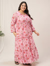 Plus Size Pink Floral Cotton Maxi Dress