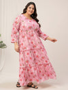 Plus Size Pink Floral Cotton Maxi Dress