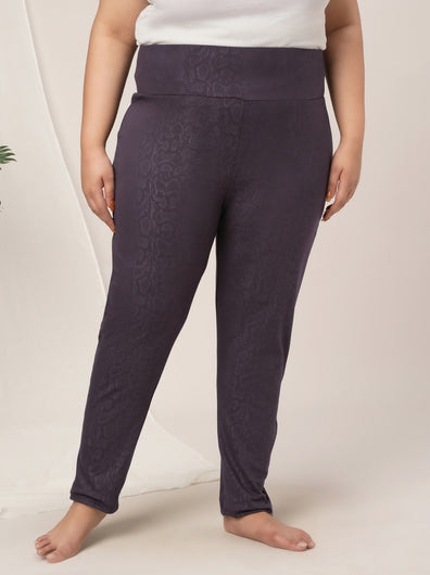 Women Plus Size High Rise Printed Leggings- Purple