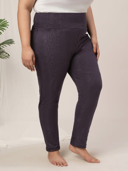 Women Plus Size High Rise Printed Leggings- Purple