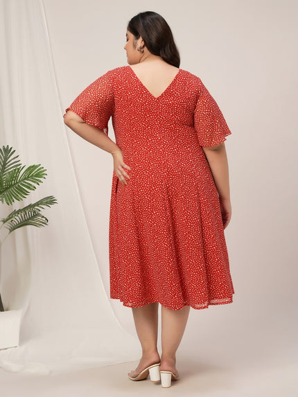 Women Plus Size Red Polka Dot Flare Dress