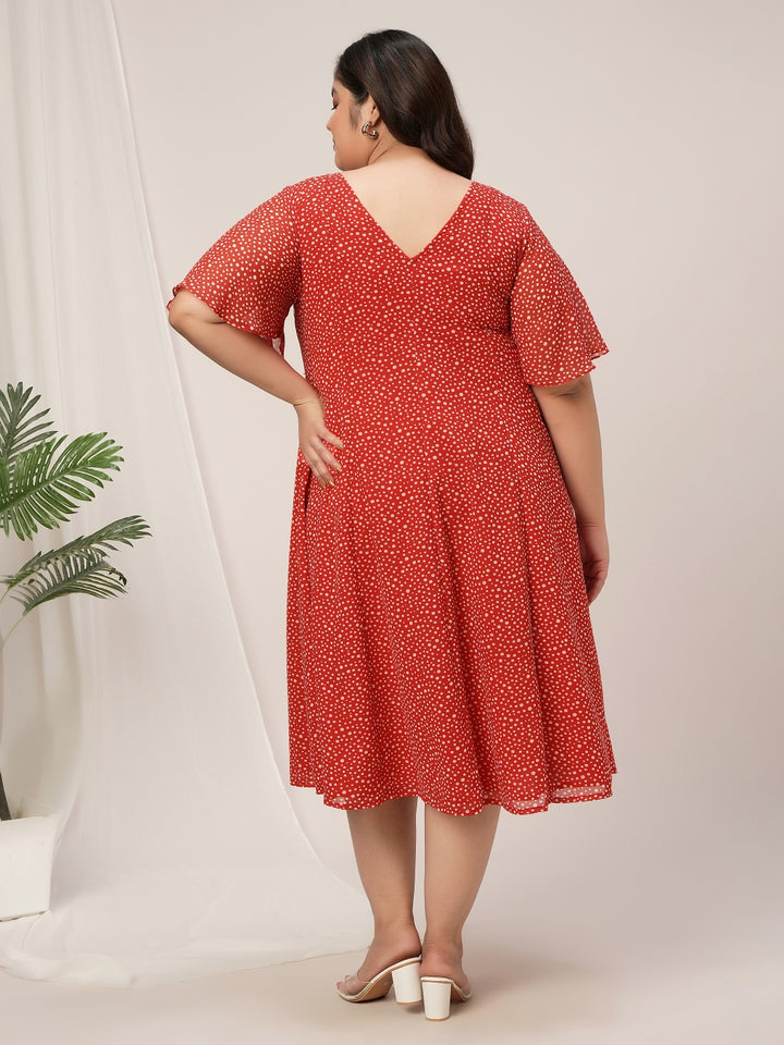Women Plus Size Red Polka Dot Flare Dress