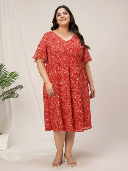 Women Plus Size Red Polka Dot Flare Dress