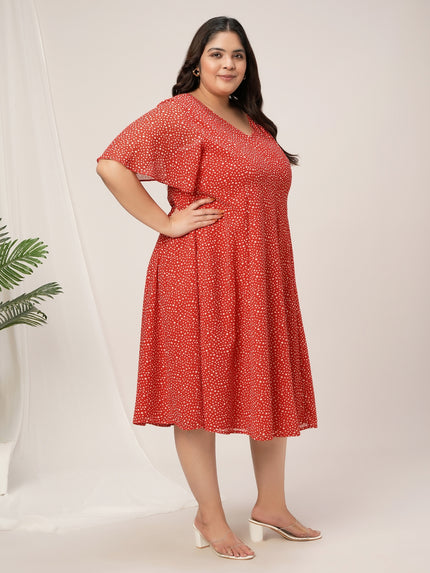 Women Plus Size Red Polka Dot Flare Dress