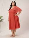 Women Plus Size Red Polka Dot Flare Dress