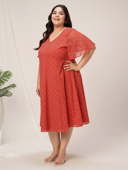 Women Plus Size Red Polka Dot Flare Dress
