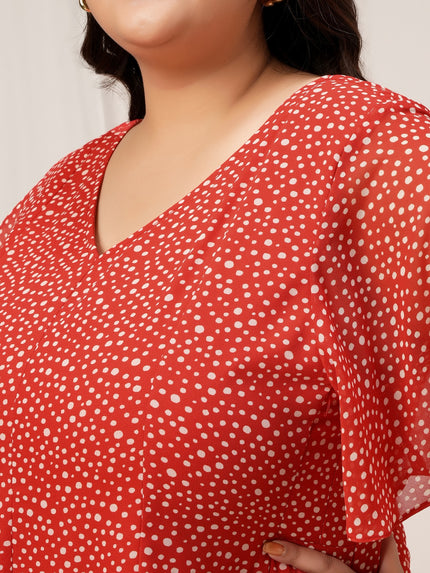 Women Plus Size Red Polka Dot Flare Dress